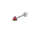 Detailed view of watermelon slice barbell piercing made of polished stainless steel - Stainless Steel/Enamel / Watermelon