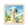 Cartoon dinosaur wooden 9-piece puzzle for kids early education in blue-green finish - Brachiosaurus