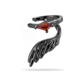 Gothic style black metal wing open ring featuring a vibrant red kite-shaped gemstone - A453-Left Side (Single Piece)