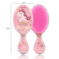 Pink transparent unicorn hairbrush for kids with colorful flowing beads and 18.5cm size - 03-Unicorn Oval