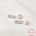 Luxury S925 sterling silver earrings with shell pearls and sparkling cubic zirconia - 925 Silver / White Gold