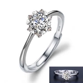 S925 silver ring featuring round cut moissanite in snowflake heart-shaped setting - Adjustable Open / Snowflake 6-Prong 1ct