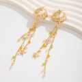 Golden starfish tassel earrings with colorful glass beads for beach vacation style - Gold Jellyfish Ear Hook
