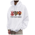 White fleece hoodie for men featuring Peace Love Turkey print and kangaroo pocket - S / Tops / White