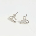 Fashionable silver vintage bow stud earrings displayed on a minimalist stone pedestal - Small / Silver-Small