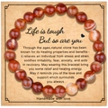 Handmade 8mm carnelian natural stone bracelet with motivational greeting card - 8mm Beads With Card / Striped Agate