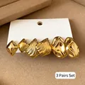 Set of 3 pairs of vintage gold irregular lava texture stud earrings for women - 65# Steel Needle - Gold (6-Piece Set)