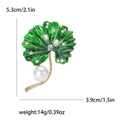 Broche de hoja en esmalte verde con cristales y perla, mostrado con medidas exactas - Verde (MM-BR-1125)