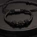 All black beaded bracelet with micro-paved black zircon cubes and adjustable cord - Black Dice Bracelet