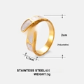 Detailed view of adjustable stainless steel gold ring with marble enamel and measurements - Adjustable Open / Wide Gold White Marble (JR459-G7)