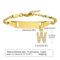 Gold stainless steel letter W charm bracelet with engravable bar for kids and adults - 12CM Letter W / Gold