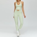 Hellgrünes Yoga-Set mit Neckholder-V-Ausschnitt-Top und Leggings mit Wickelbund - S / 4514 Weste + 4514 Hose – Helles Fruchtgrün