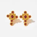 Franse vintage gouden kruis oorbellen met robijnrode zirkoonstenen in koninklijke stijl - Goud met Rode Zirconia (KDE1131)