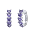 S925 sterling silver heart-shaped purple zircon hoop earrings with a polished finish - Purple Heart Gem Huggie (定-APE63-P-P)