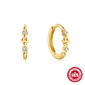 Pair of gold-plated S925 sterling silver hoop earrings with sparkling cubic zirconia - Wave Shape / Gold #1