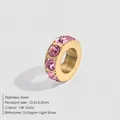 14K gold plated stainless steel spacer bead with light rose birthstone crystals - October Pink (OCT-LIGHT ROSE) / 10.5x3.5mm / Gold