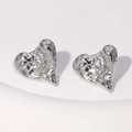 Modern hammered silver heart stud earrings in polished stainless steel for women - Steel