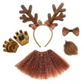 5-piece brown reindeer costume set for kids including tutu, antlers, and plush gloves - Adult Antlers 5Pcs Set