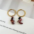 Gold hoop earrings featuring natural pink and black irregular gemstone pendants - Pink and Black Stone