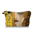 Close-up of Gustav Klimt art print makeup bag with black zipper and fabric handle - Klimt Kiss And Golden Tears Collage (jiayinghzb028)
