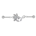 Silver industrial barbell earring featuring a flower design with a clear center gem - Silver Abstract Rhinestone Flower Style (ZN231218016)