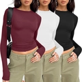 Eng anliegende Damen Langarmshirts in Burgunderrot, Weiß und Schwarz im Set - XS / Oberteile / 3er-Pack / Weinrot, Schwarz und Weiß Kombination
