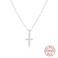 Collana in argento sterling S925 con pendente a croce di diamanti taglio marquise su sfondo bianco - Oro Bianco
