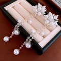 Dettaglio di orecchini a frangia lunga con perle e cristallo in confezione regalo - Nappa di Perle a Fiore Bianco (Perno in Argento S925)