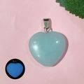 Light blue heart stone pendant with glowing blue luminous effect and metal clasp - 48-Luminous Light Blue