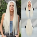 Long straight platinum white wig with middle part design for women, three-angle view - Platinum Blonde
