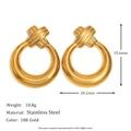 Golden stainless steel geometric circular earring variant with detailed measurements - X-Cross Hoop Earrings - Gold