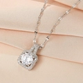 Silver titanium steel necklace featuring a square halo pendant with a round crystal - 8862-Silver Lip Chain