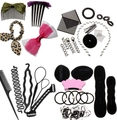 Hair styling tool kit including pull hair pins and bun makers in black and pink colors - 28-Piece Set