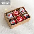 Set of 6 red wool felt Christmas balls with snowman and snowflake designs, 5cm size - Style D 6Pcs Red Snowman Series