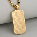 Collar militar vintage de acero dorado con grabado de oración y detalle de cristal brillante - Dorado (Solo Colgante)