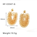 Detailansicht vergoldeter Edelstahl-Creolen im Vogelnest-Design mit Maßangaben und Gewicht - Gold (HF-E3347-G)