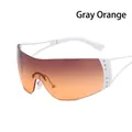 Y2K rahmenlose Shield-Sonnenbrille mit weißen Bügeln und grau-orangen Verlaufsgläsern - Grau Orange