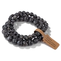 Three-piece multi-wrap labradorite gemstone bead bracelet set in a deep grey finish - 19cm 3-Piece Set - Grey Black Labradorite