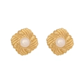 Vintage golden shell earrings with inlaid white pearls and floral textured design - Retro Textured Flower Design (E565-6#)