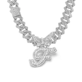 Silver iced out Cuban link necklace with crystal butterfly and letter F pendant - Silver Letter F