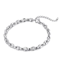 Polished silver stainless steel coffee bean chain bracelet with lobster clasp and extension - Silver Oval Chain Bracelet (KB144420-KFC)