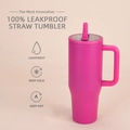 Pink 40oz insulated tumbler with handle, leakproof straw lid and thermal features - 40oz / Fluorescent Rose Red