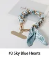 Sky blue heart silk scarf phone strap with golden chain and spring buckle link - 3# Sky Blue Hearts