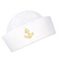 Classic white sailor hat featuring detailed golden anchor embroidery and canvas texture - Golden Anchor Embroidery
