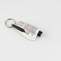 Close-up of mini 2-in-1 car window breaker with rainbow rhinestones and keychain - AB White