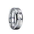 Men's silver stainless steel ring featuring a stylish honeycomb faceted hammered texture - US 6 / Silver