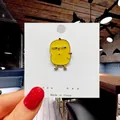Funny yellow chick enamel pin badge with a cynical expression on a white backing card - 66*Funny Yellow Chick Pin