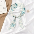 Slim silk twilly scarf in cream with blue wave pattern and letter N detail - Letter N - Blue Waves Clouds