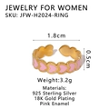 Böhmischer verstellbarer Ring vergoldet mit lebhaften rosa Emaille-Herzen - Einstellbar Offen / Rosa Emaille Herz Stil (NB-R2023256)