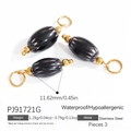 Three-piece set of oval stainless steel pendants with black and white texture in gold - 11.62mm / Black White Stripes (3PCS)